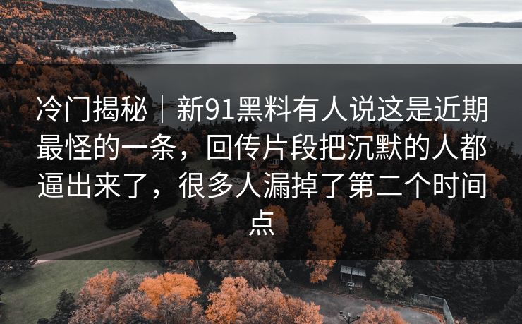 冷门揭秘｜新91黑料有人说这是近期最怪的一条，回传片段把沉默的人都逼出来了，很多人漏掉了第二个时间点