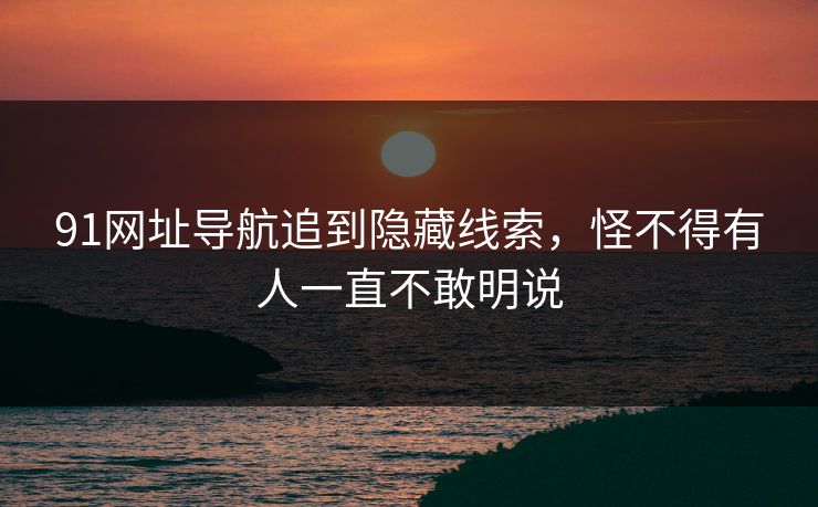 91网址导航追到隐藏线索，怪不得有人一直不敢明说