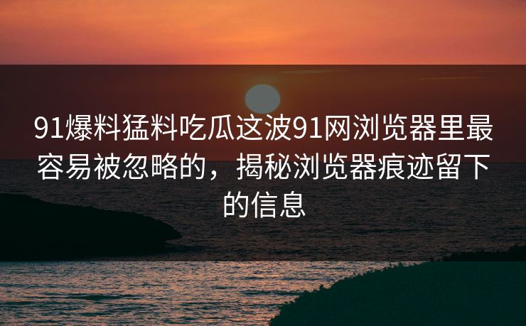 91爆料猛料吃瓜这波91网浏览器里最容易被忽略的,揭秘浏览器痕迹留下的信息